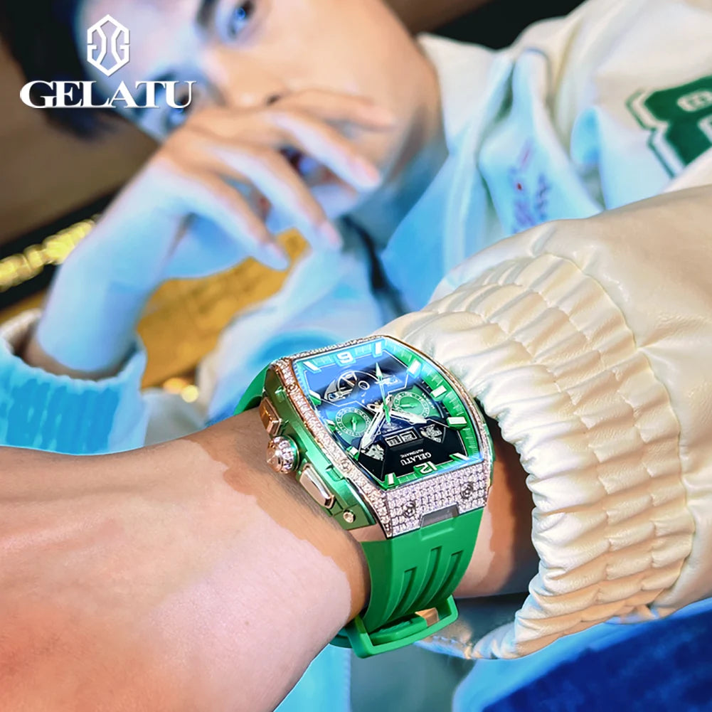 GELATU Hollow Automatic Mechanical Watch Waterproof Luminous Big Dial Date Watch for Men - Original Fashion Luxury Man Hand Clock