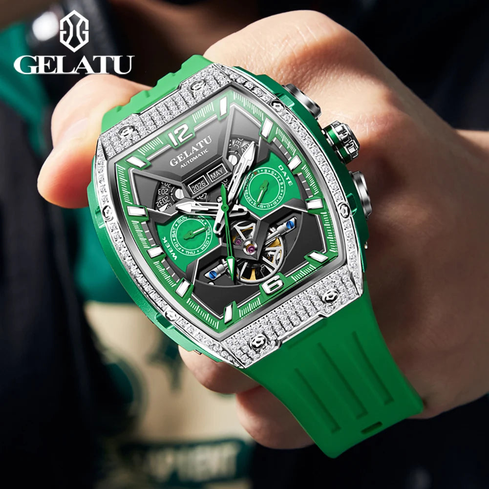 GELATU Hollow Automatic Mechanical Watch Waterproof Luminous Big Dial Date Watch for Men - Original Fashion Luxury Man Hand Clock